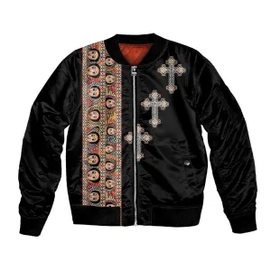 Ethiopia Angels Tilet With Cross Sleeve Zip Bomber Jacket Black Color LT15