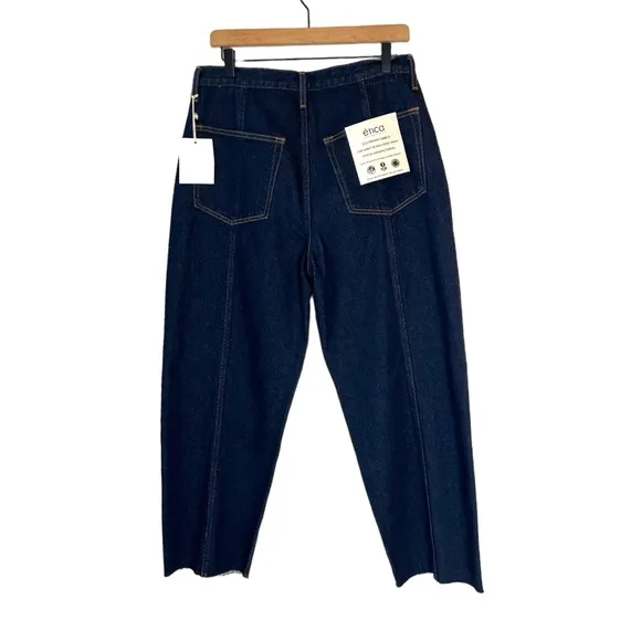 Etica Denim Tyler Seamed Straight Crop Jeans Night Swim Dark Rigid Denim Recycle