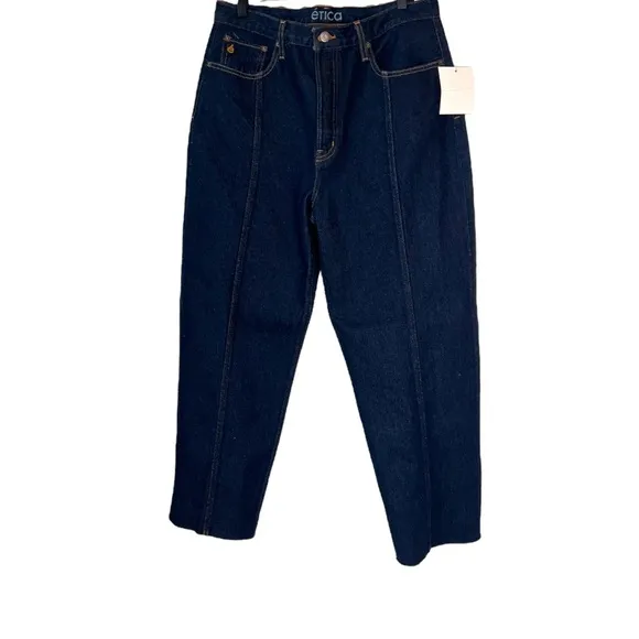 Etica Denim Tyler Seamed Straight Crop Jeans Night Swim Dark Rigid Denim Recycle