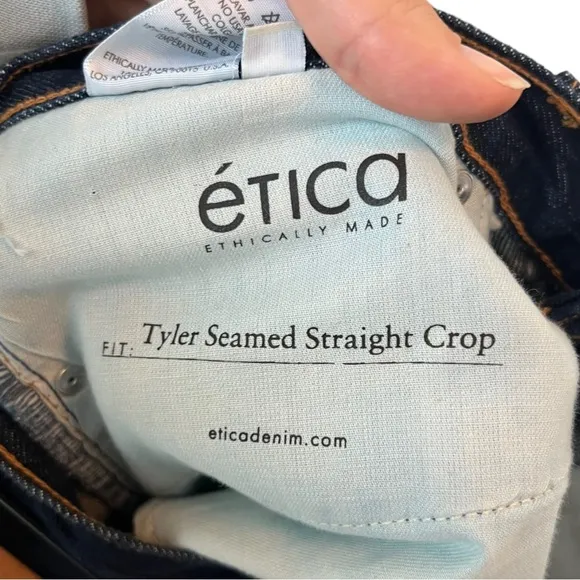 Etica Denim Tyler Seamed Straight Crop Jeans Night Swim Dark Rigid Denim Recycle