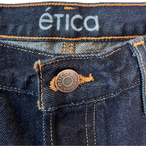 Etica Denim Tyler Seamed Straight Crop Jeans Night Swim Dark Rigid Denim Recycle