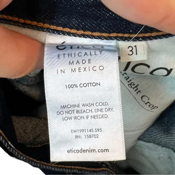 Etica Denim Tyler Seamed Straight Crop Jeans Night Swim Dark Rigid Denim Recycle