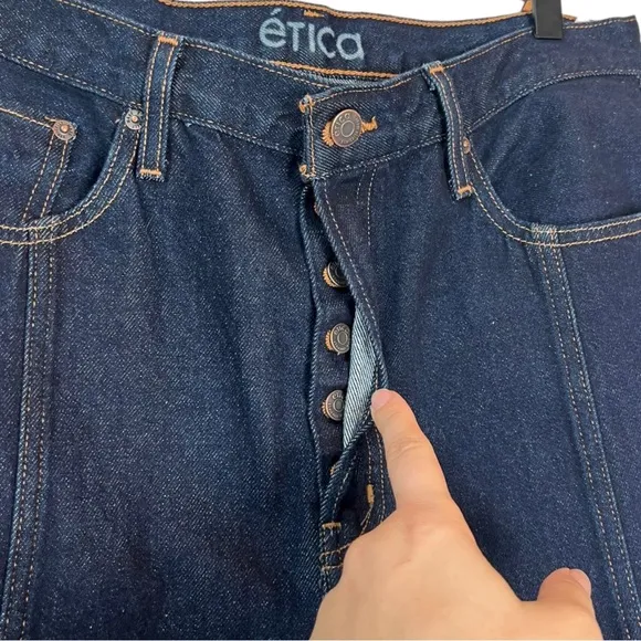 Etica Denim Tyler Seamed Straight Crop Jeans Night Swim Dark Rigid Denim Recycle