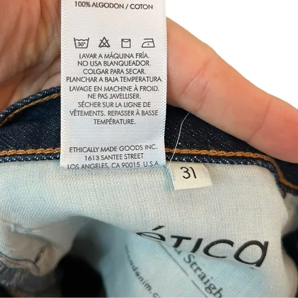 Etica Denim Tyler Seamed Straight Crop Jeans Night Swim Dark Rigid Denim Recycle