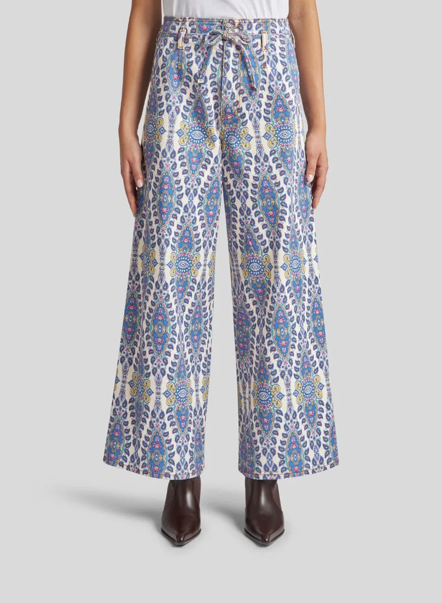 ETRO | Culotte Jeans with Belt and Medallion/Paisley Motif