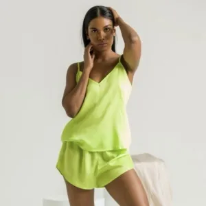 Ettitude lime satin cami &amp; shorts set size large New
