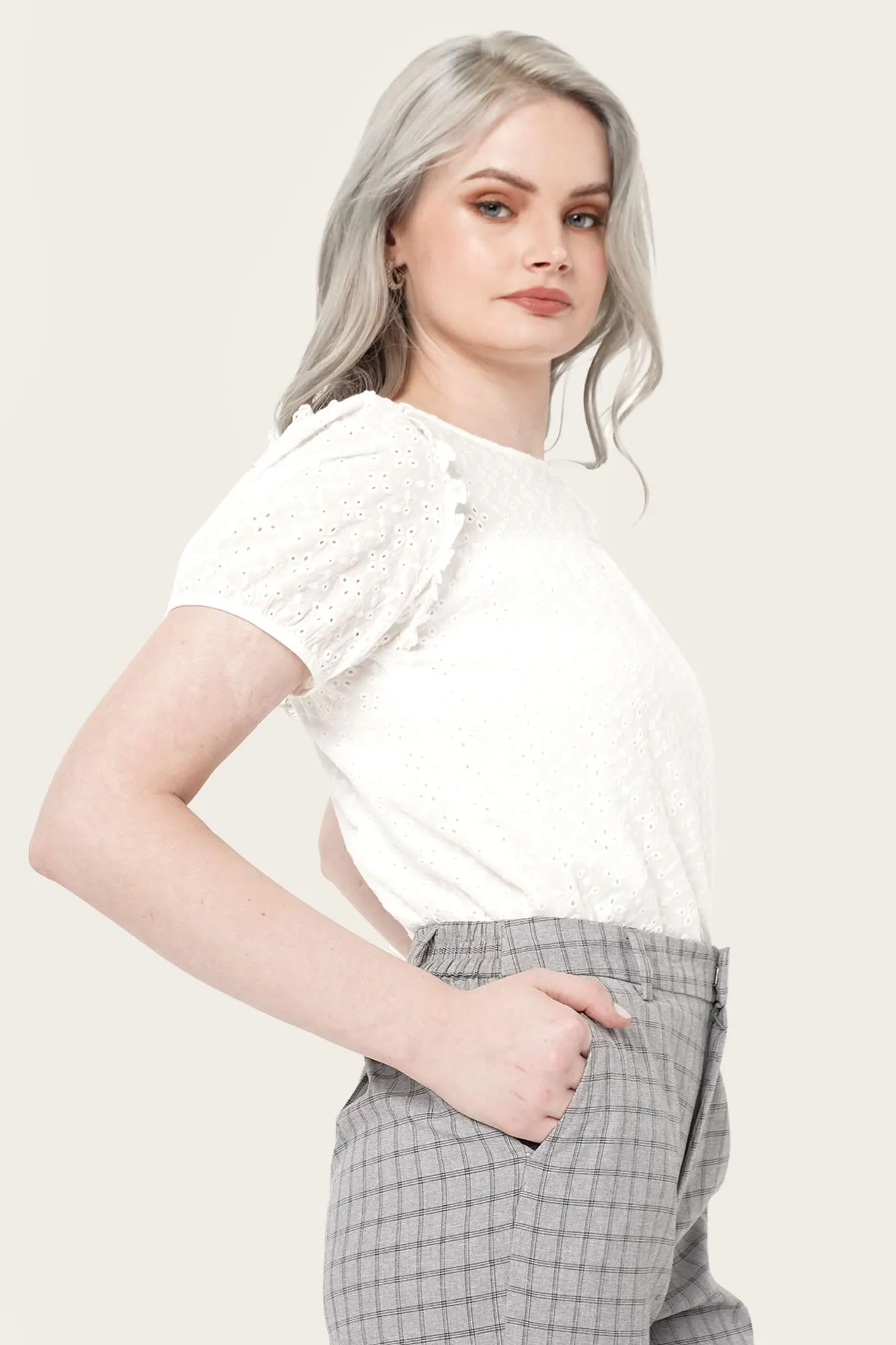 Eyelet Frill Top