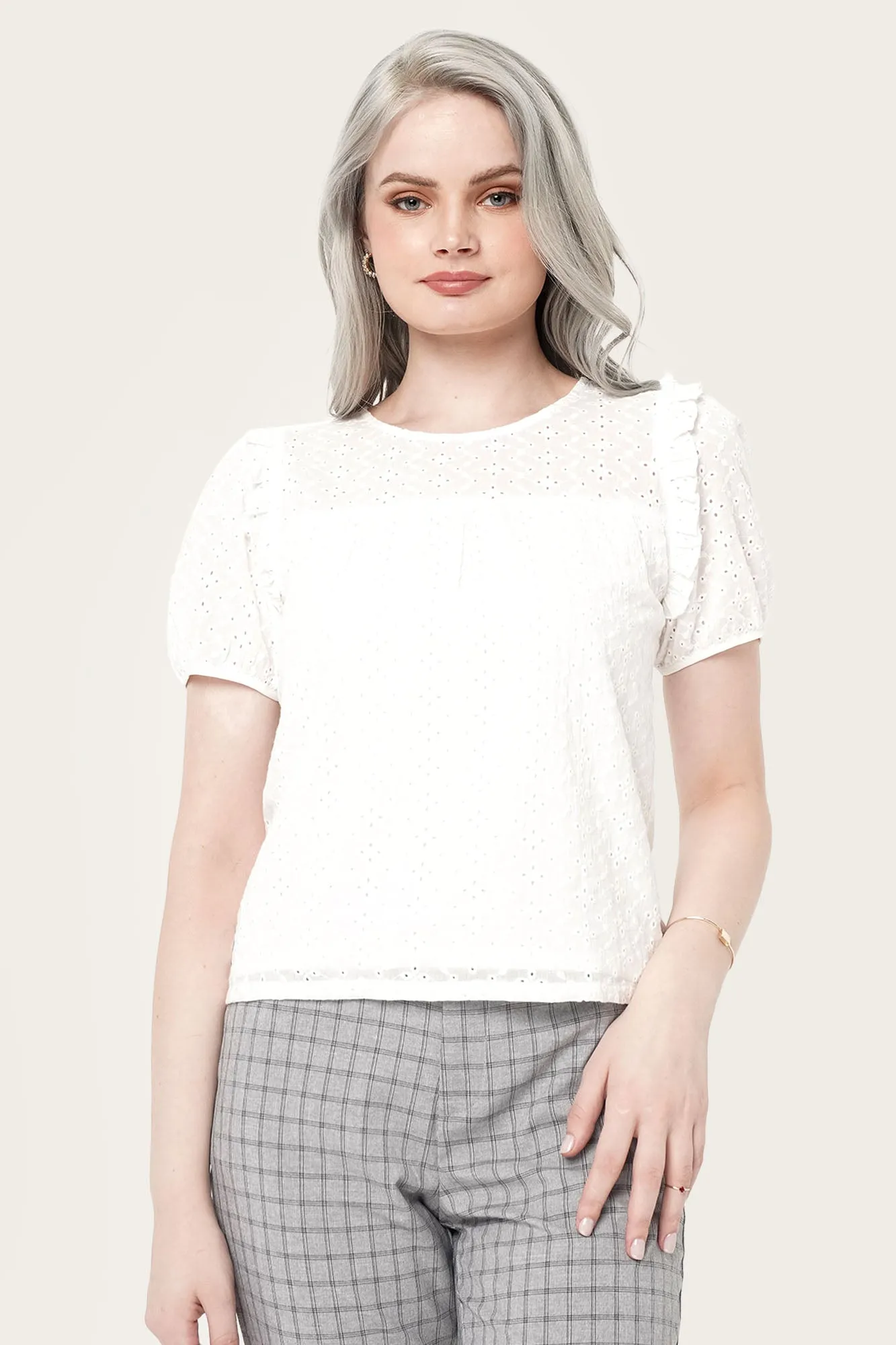 Eyelet Frill Top