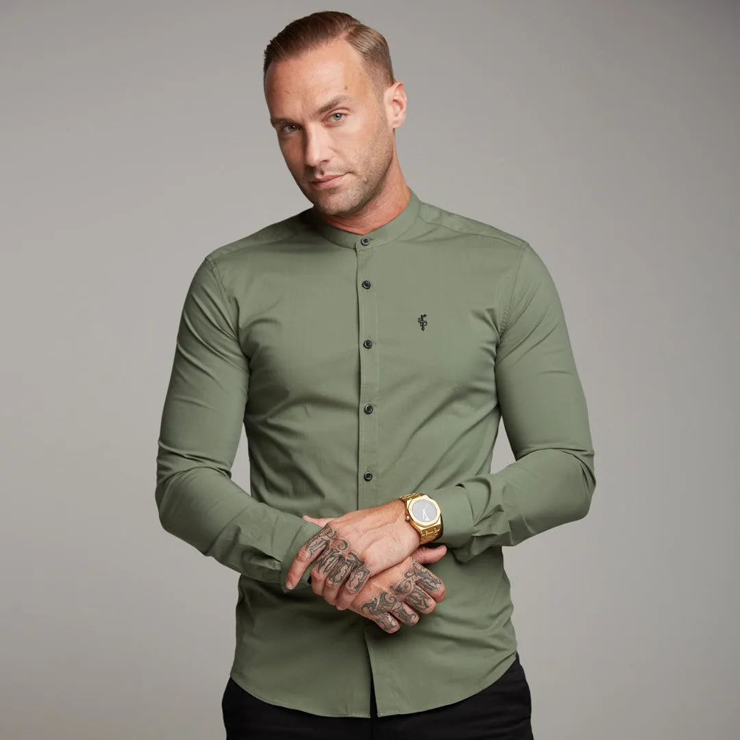Father Sons Super Slim Stretch Classic Khaki Grandad Collar - FS296
