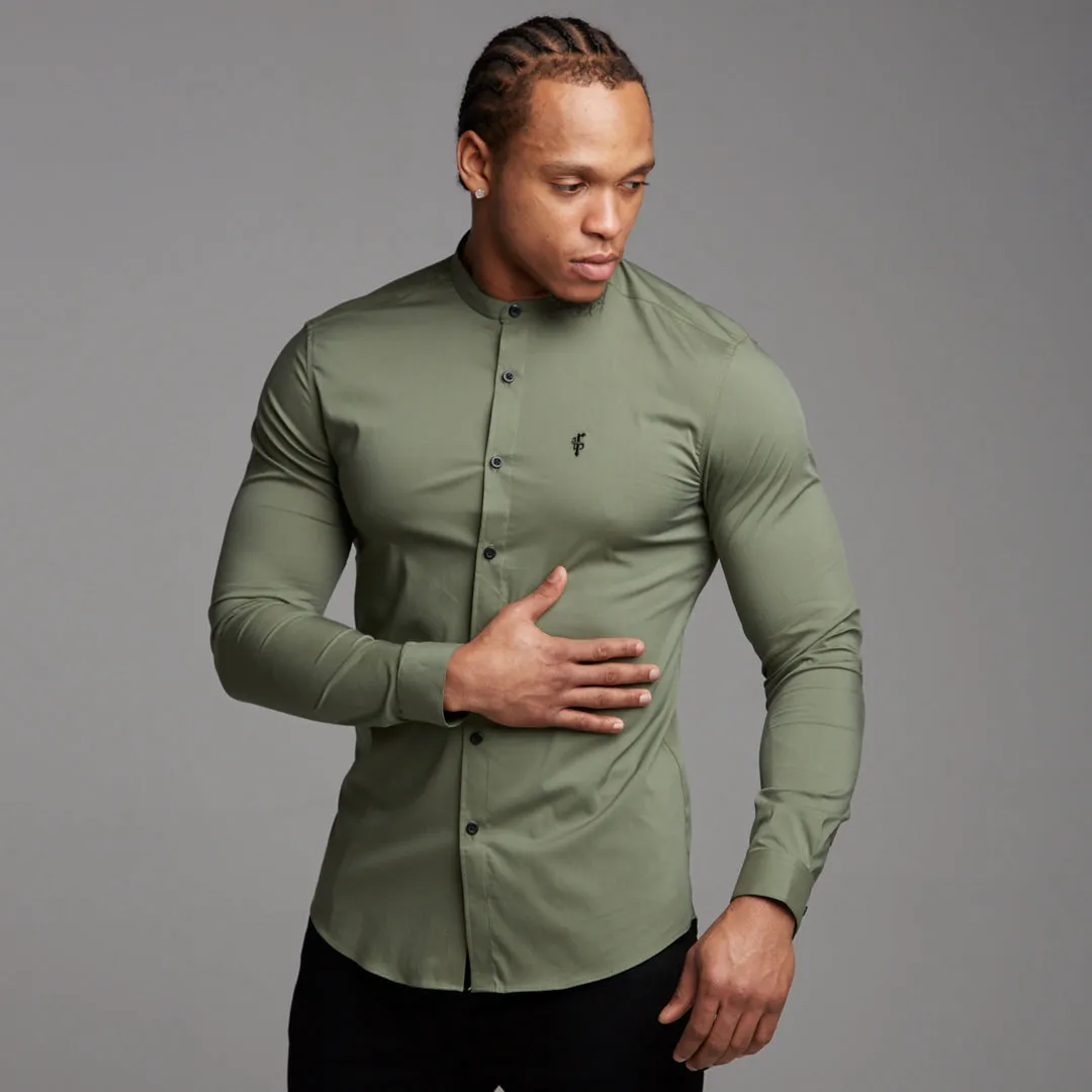 Father Sons Super Slim Stretch Classic Khaki Grandad Collar - FS296