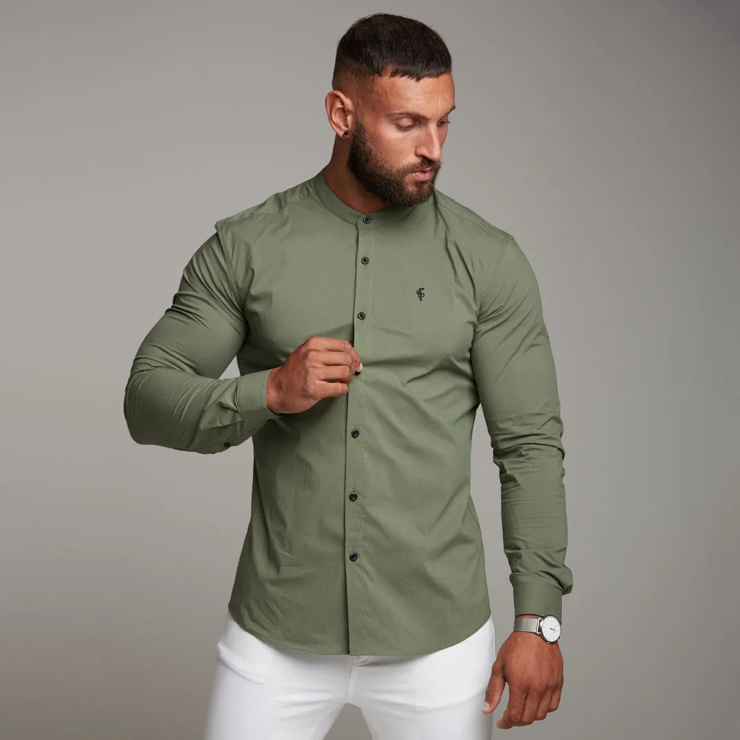 Father Sons Super Slim Stretch Classic Khaki Grandad Collar - FS296