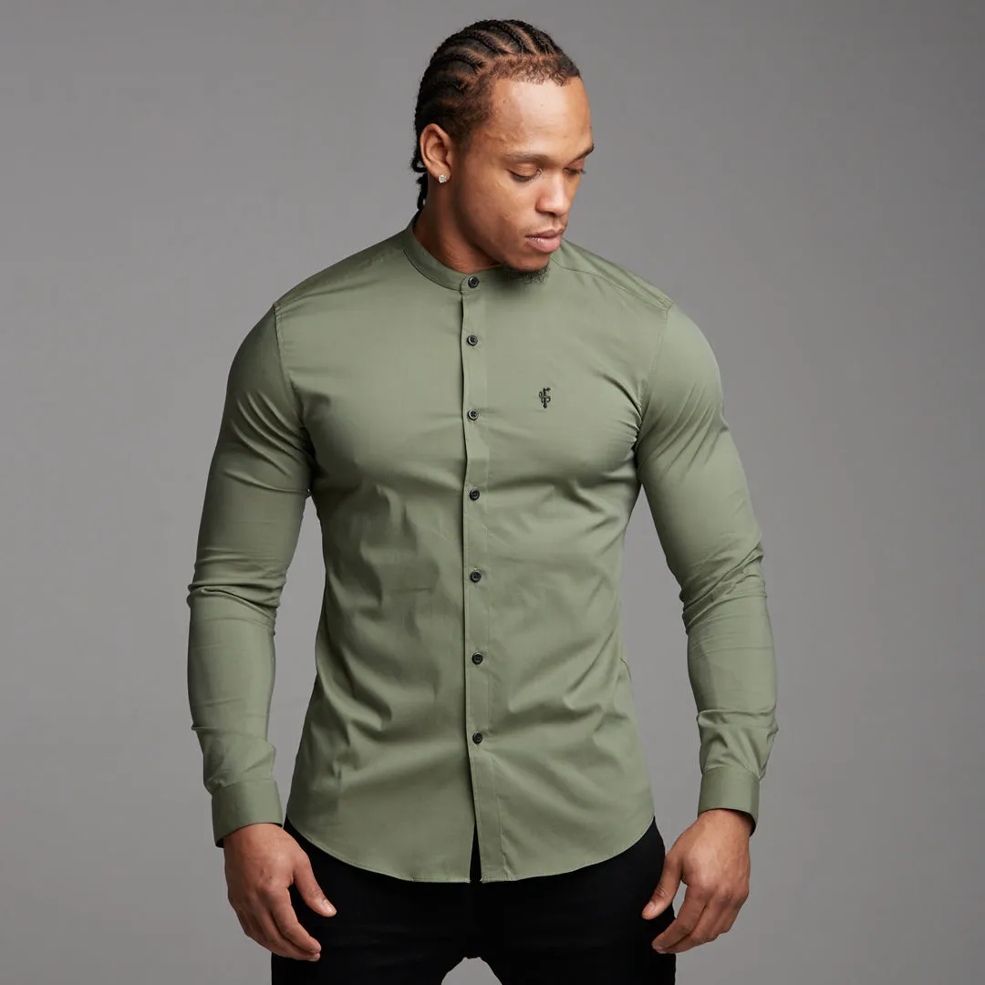Father Sons Super Slim Stretch Classic Khaki Grandad Collar - FS296