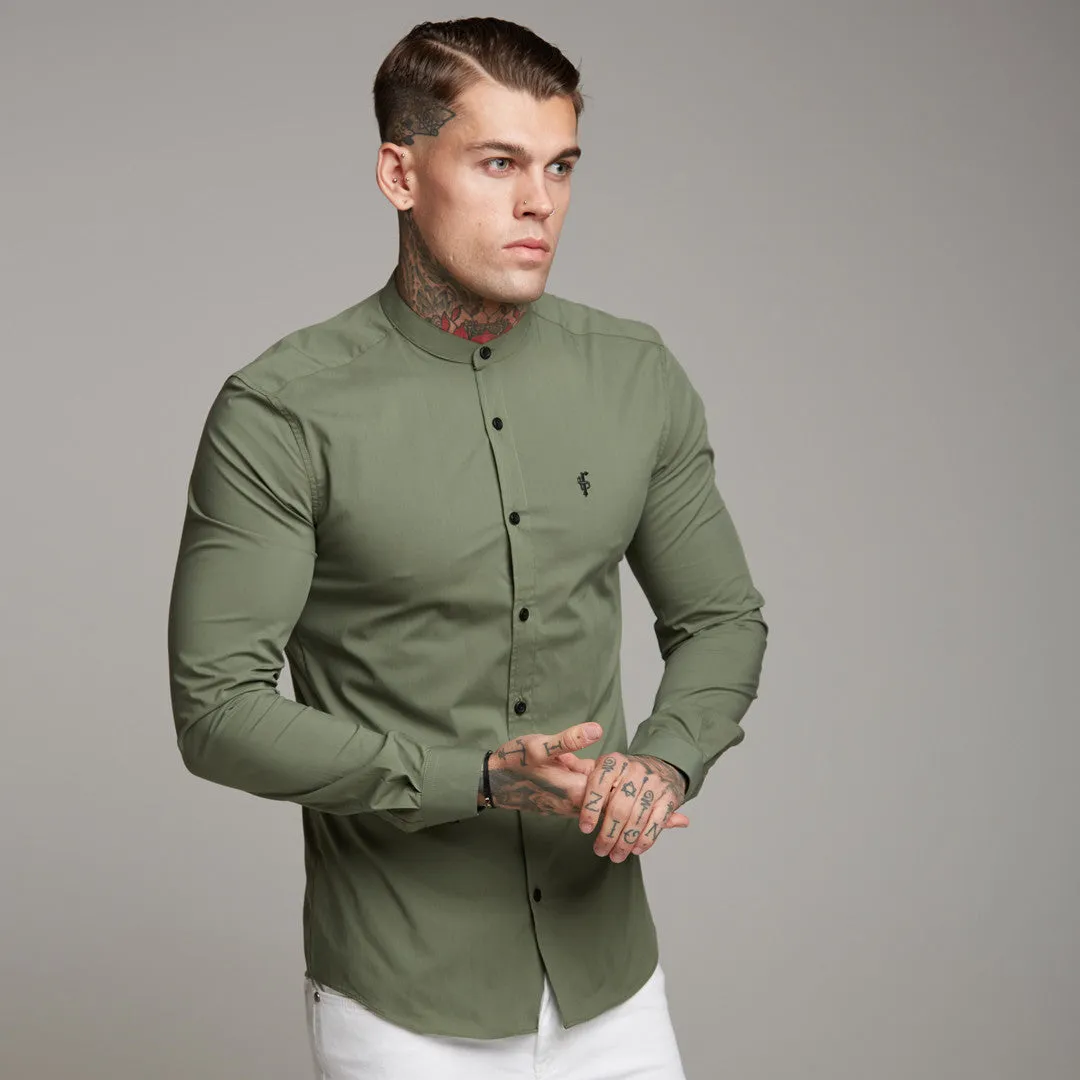 Father Sons Super Slim Stretch Classic Khaki Grandad Collar - FS296