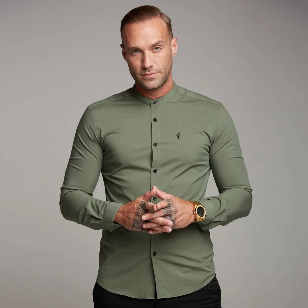Father Sons Super Slim Stretch Classic Khaki Grandad Collar - FS296
