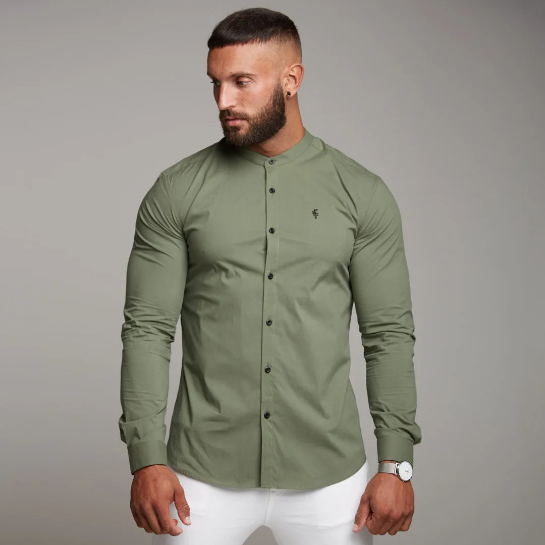 Father Sons Super Slim Stretch Classic Khaki Grandad Collar - FS296
