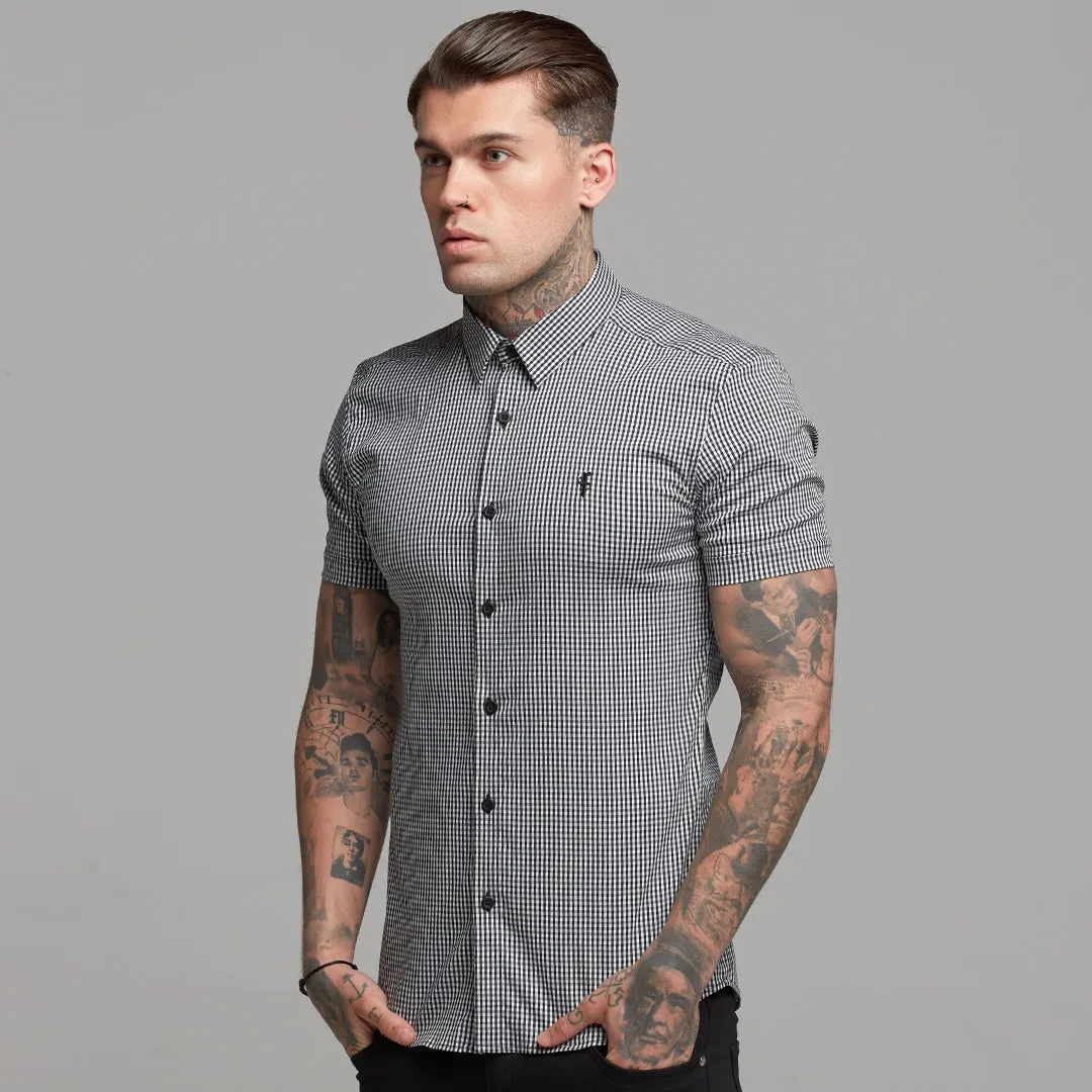 Father Sons Super Slim Stretch White and Black Check Short Sleeve - FS453