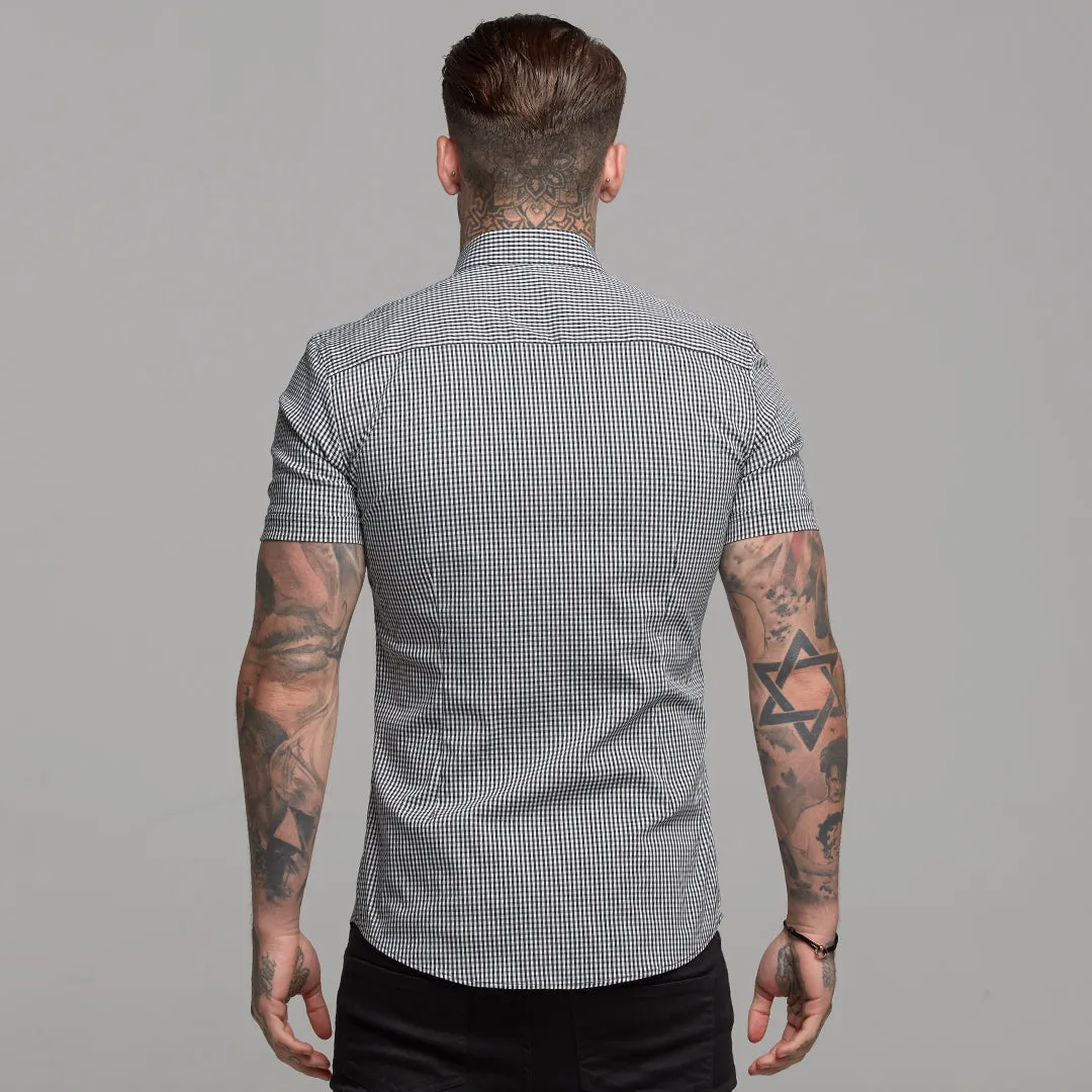 Father Sons Super Slim Stretch White and Black Check Short Sleeve - FS453