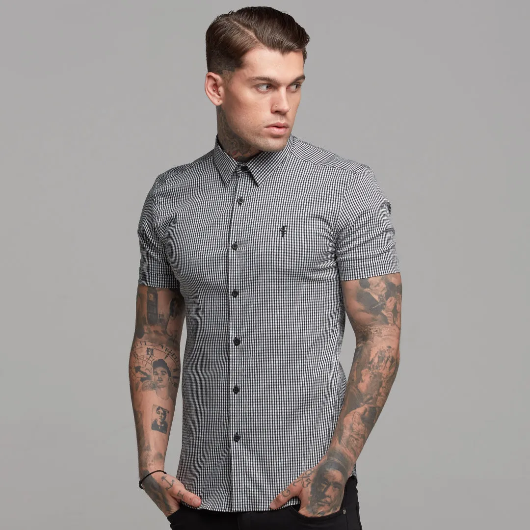 Father Sons Super Slim Stretch White and Black Check Short Sleeve - FS453