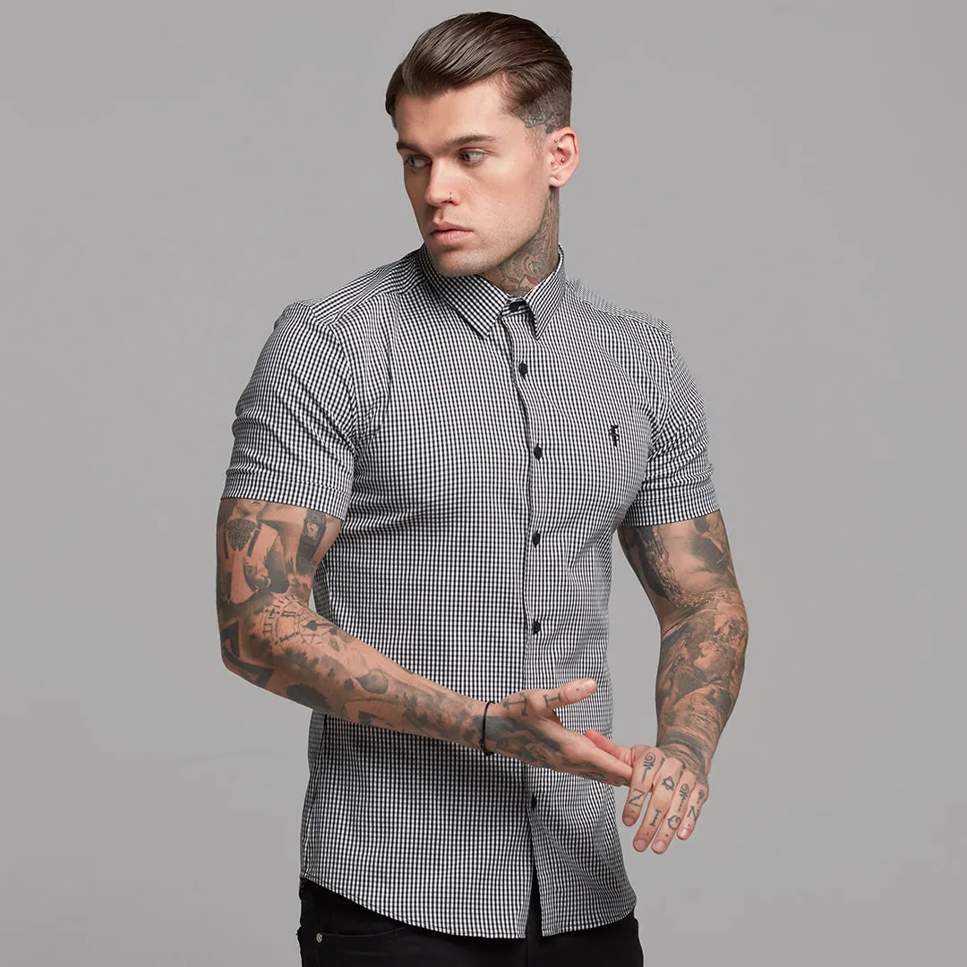 Father Sons Super Slim Stretch White and Black Check Short Sleeve - FS453