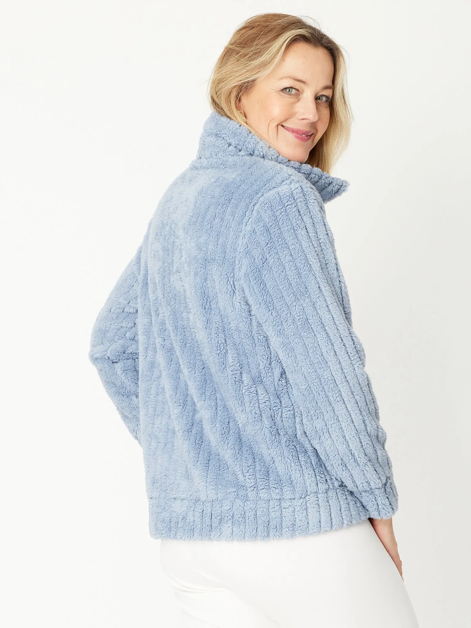 Faux Fur Jacket - 31069 - sky blue/Denim