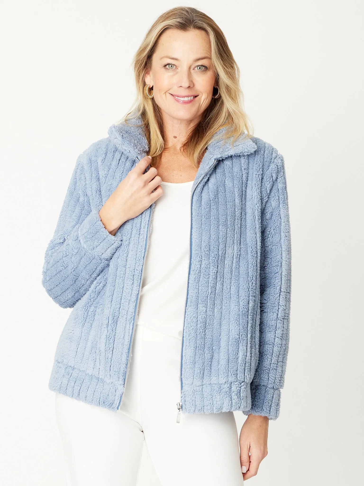 Faux Fur Jacket - 31069 - sky blue/Denim