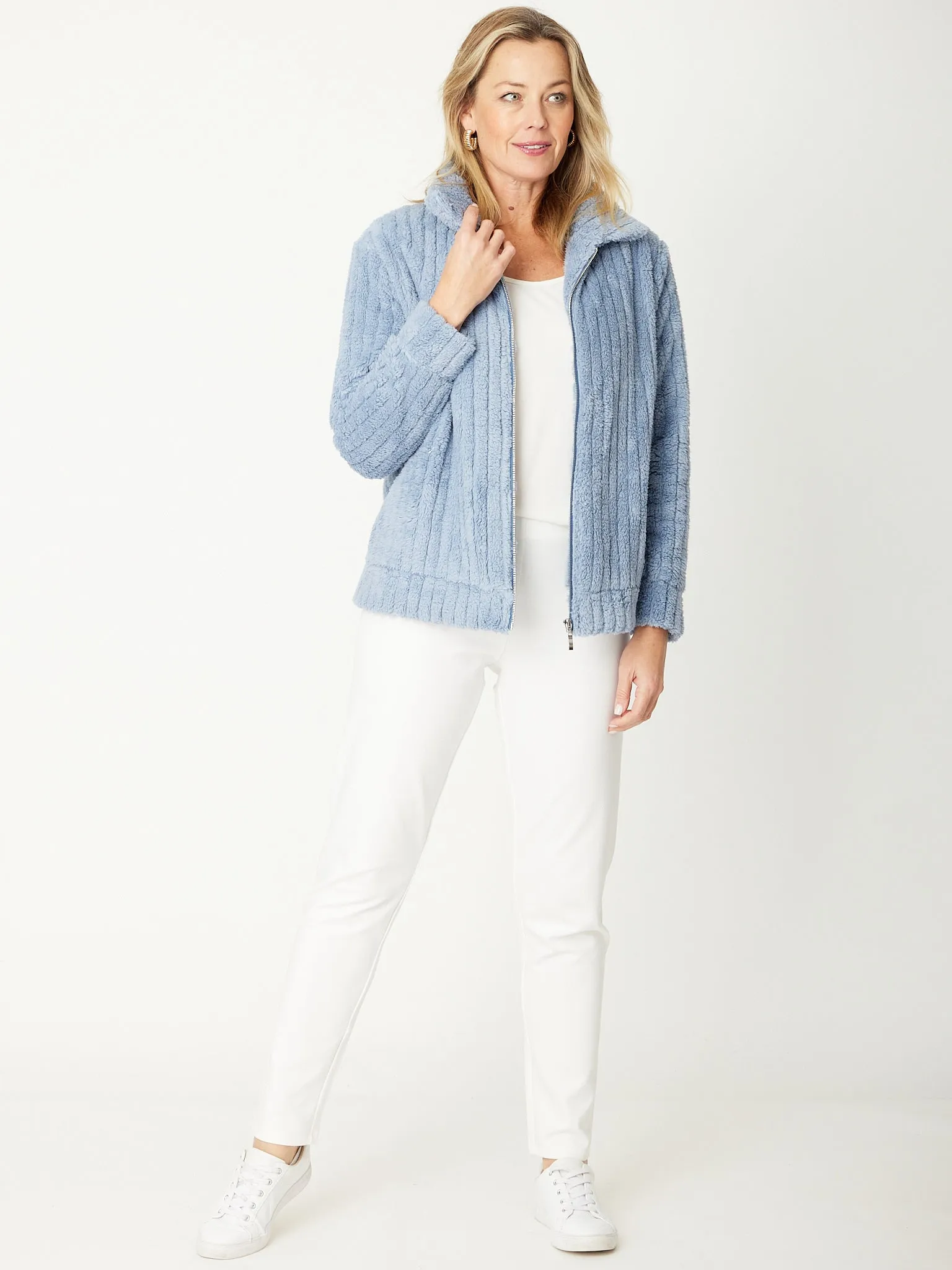 Faux Fur Jacket - 31069 - sky blue/Denim