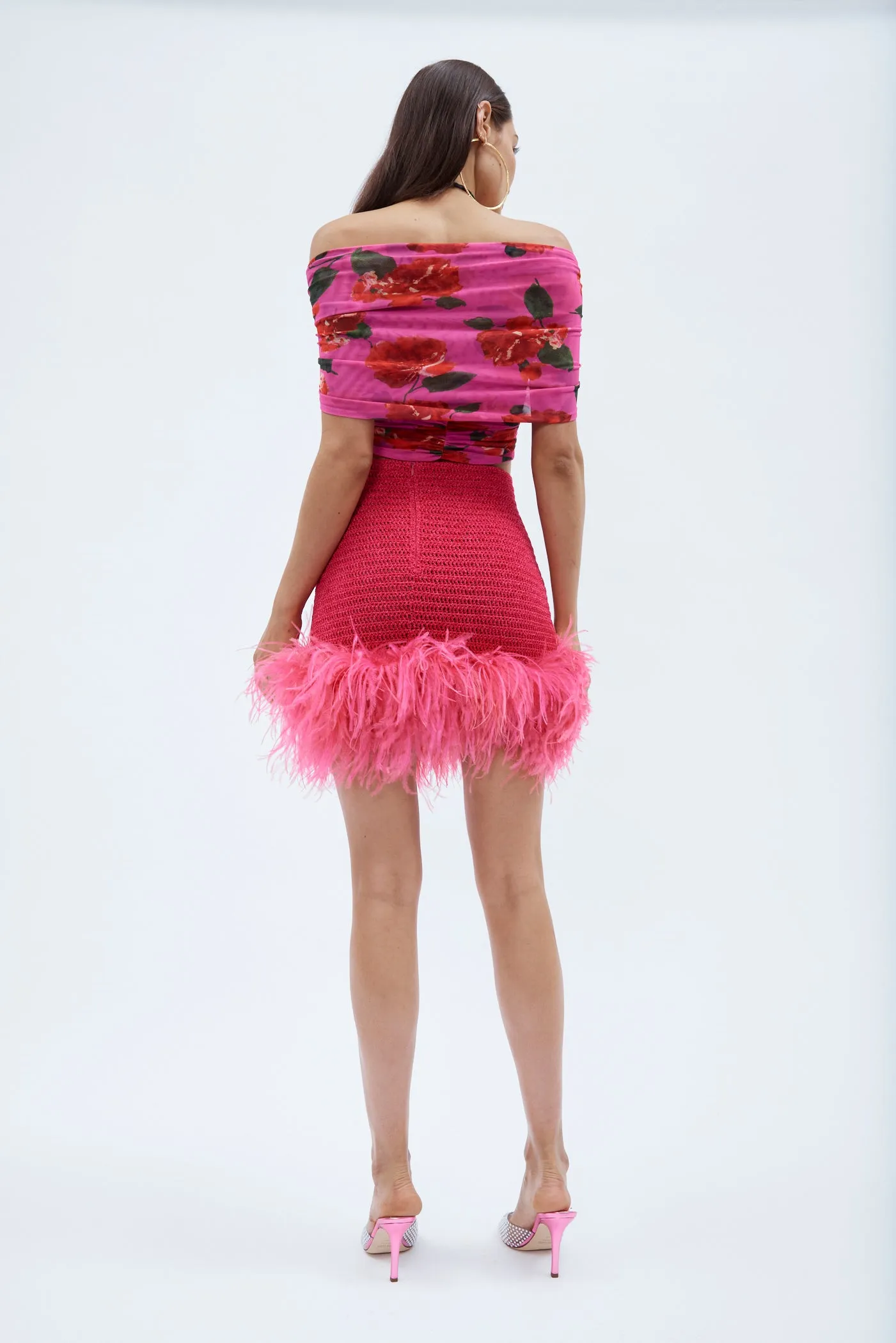Feather Crochet Fuchsia Mini Skirt