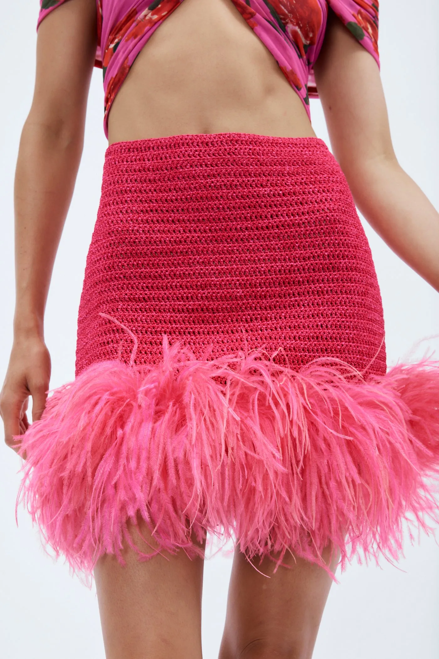 Feather Crochet Fuchsia Mini Skirt