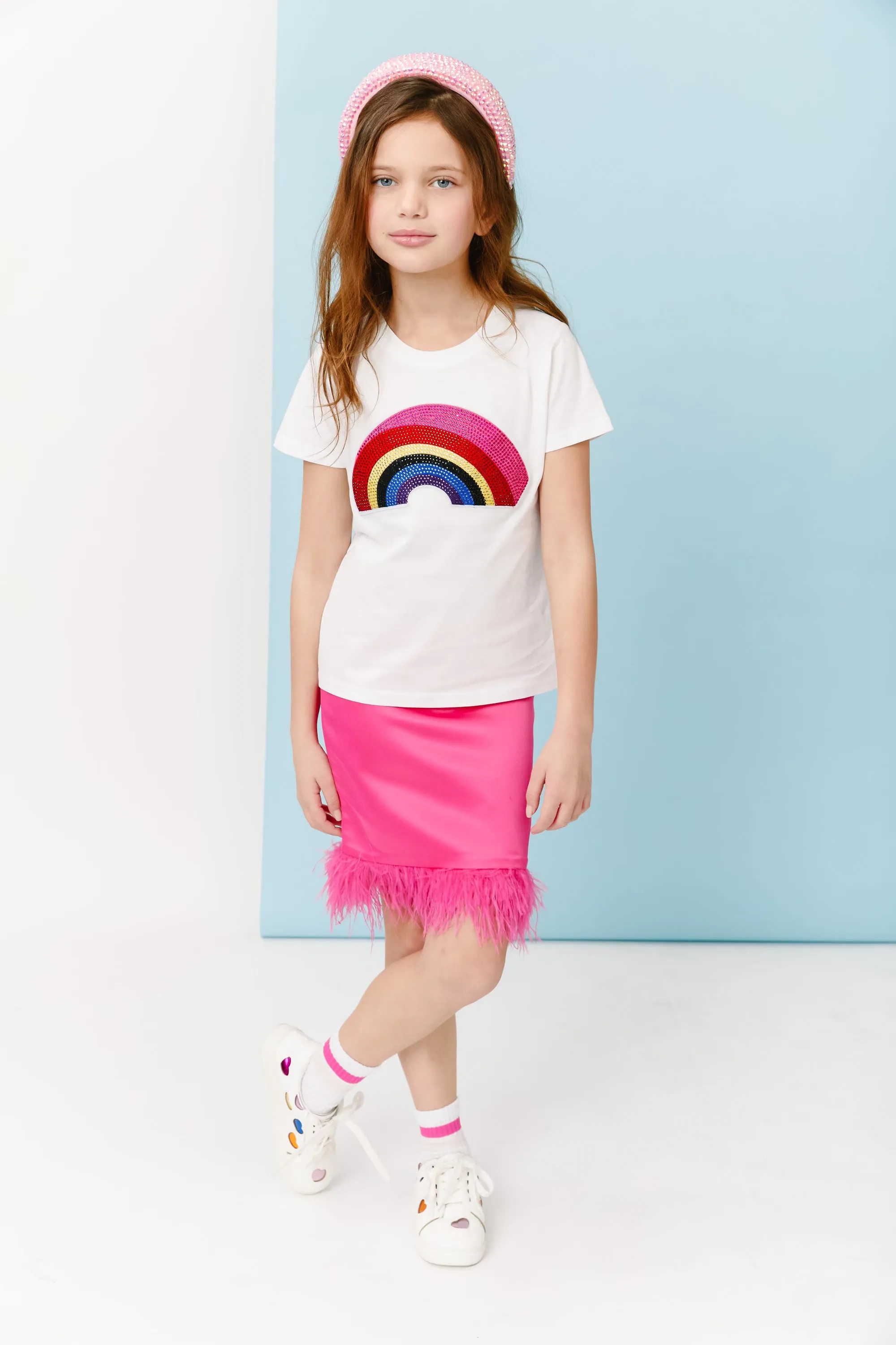 Feather Trims Hot Pink Skirt