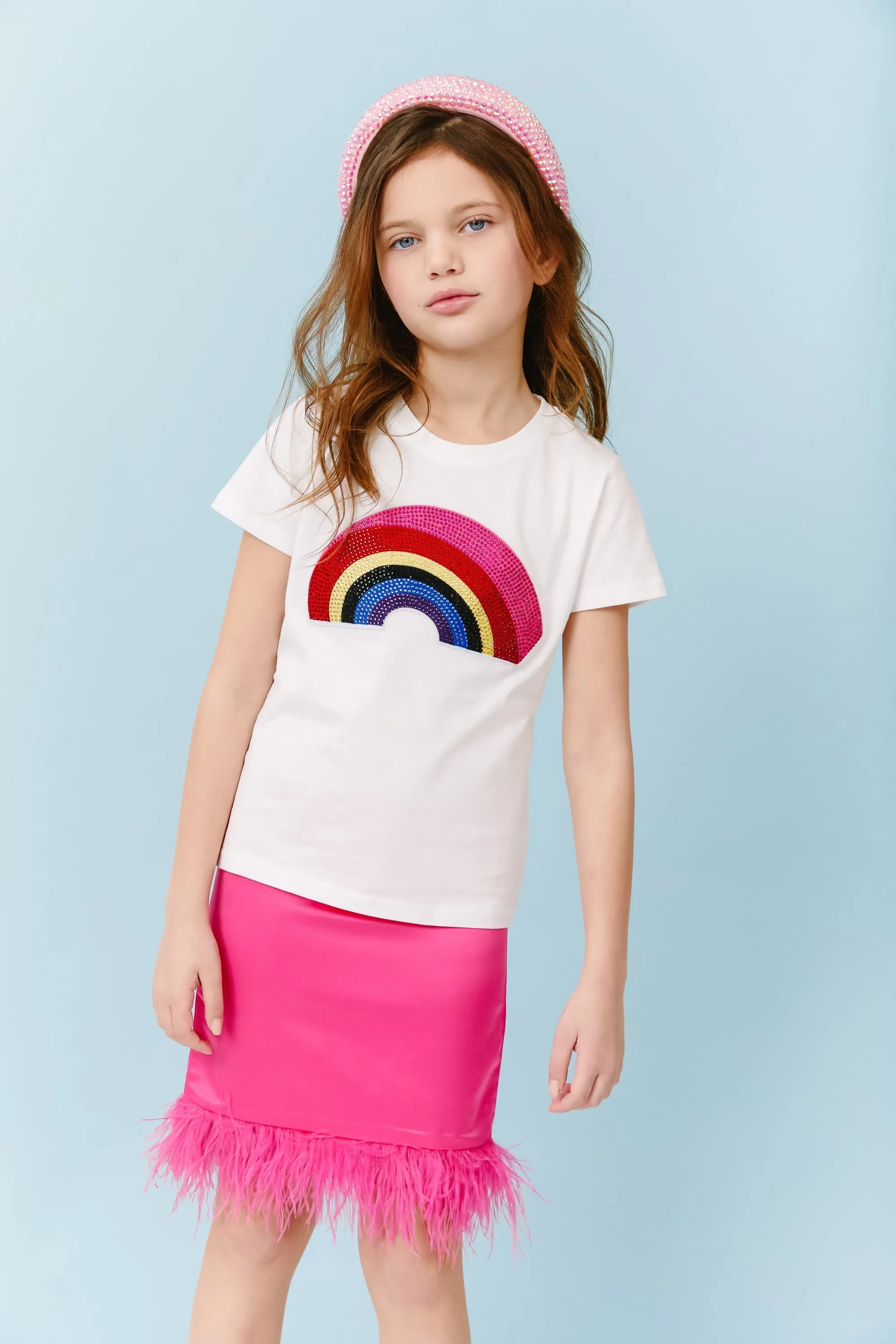 Feather Trims Hot Pink Skirt