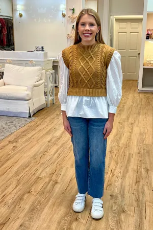 FINAL SALE: Camel Sweater with Attached White Top