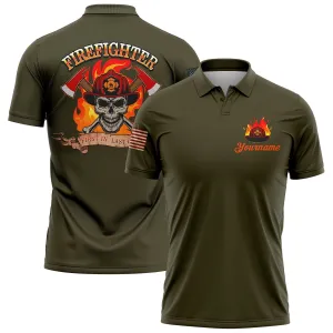 Firefighter First In Last Out Custom Olive American Patriot Name Golf Polo Shirt