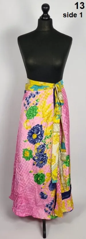 Flattering Indian gypsy wrap skirt, made from vintage silk-mix saree fabrics with Oriental & floral print #13
