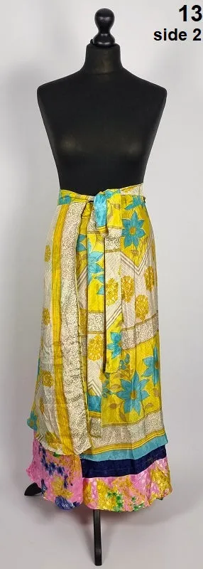 Flattering Indian gypsy wrap skirt, made from vintage silk-mix saree fabrics with Oriental & floral print #13