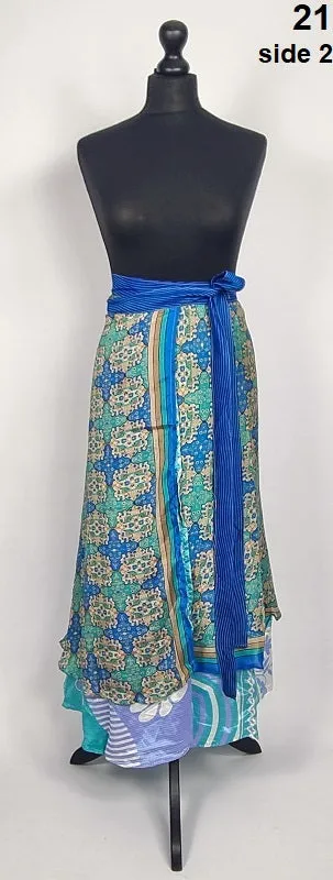 Flattering Indian gypsy wrap skirt, made from vintage silk-mix saree fabrics with Oriental & floral print #21