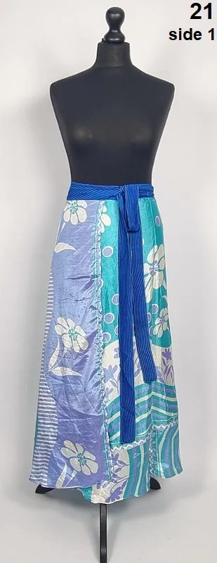 Flattering Indian gypsy wrap skirt, made from vintage silk-mix saree fabrics with Oriental & floral print #21
