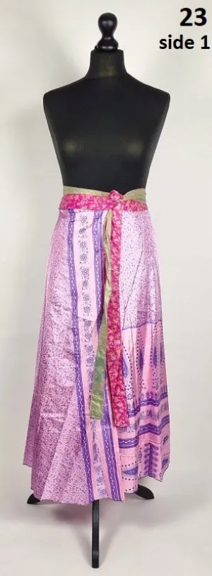 Flattering Indian gypsy wrap skirt, made from vintage silk-mix saree fabrics with Oriental & floral print #23