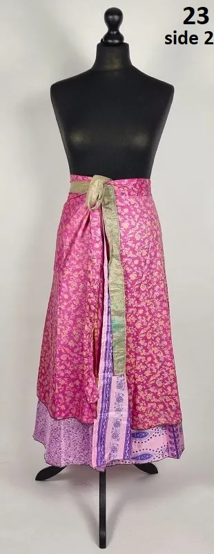 Flattering Indian gypsy wrap skirt, made from vintage silk-mix saree fabrics with Oriental & floral print #23