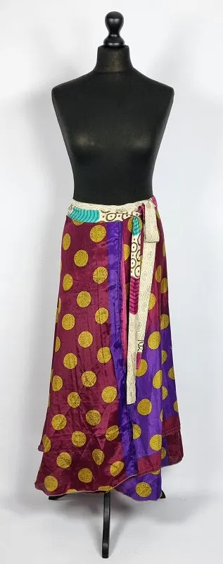 Flattering Indian gypsy wrap skirt, made from vintage silk-mix saree fabrics with Oriental & floral print #27