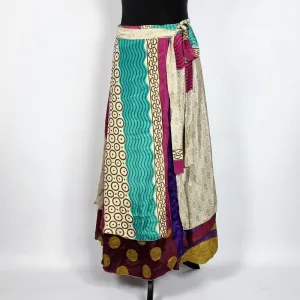 Flattering Indian gypsy wrap skirt, made from vintage silk-mix saree fabrics with Oriental & floral print #27