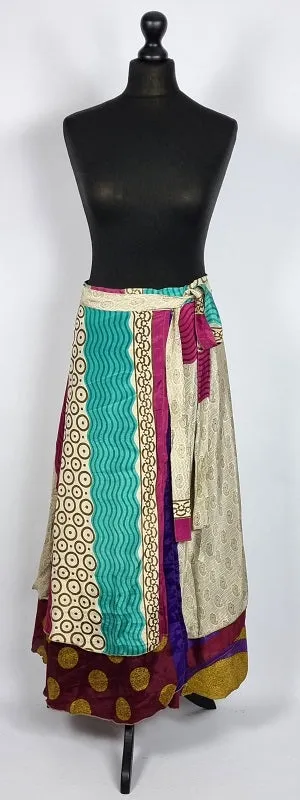 Flattering Indian gypsy wrap skirt, made from vintage silk-mix saree fabrics with Oriental & floral print #27