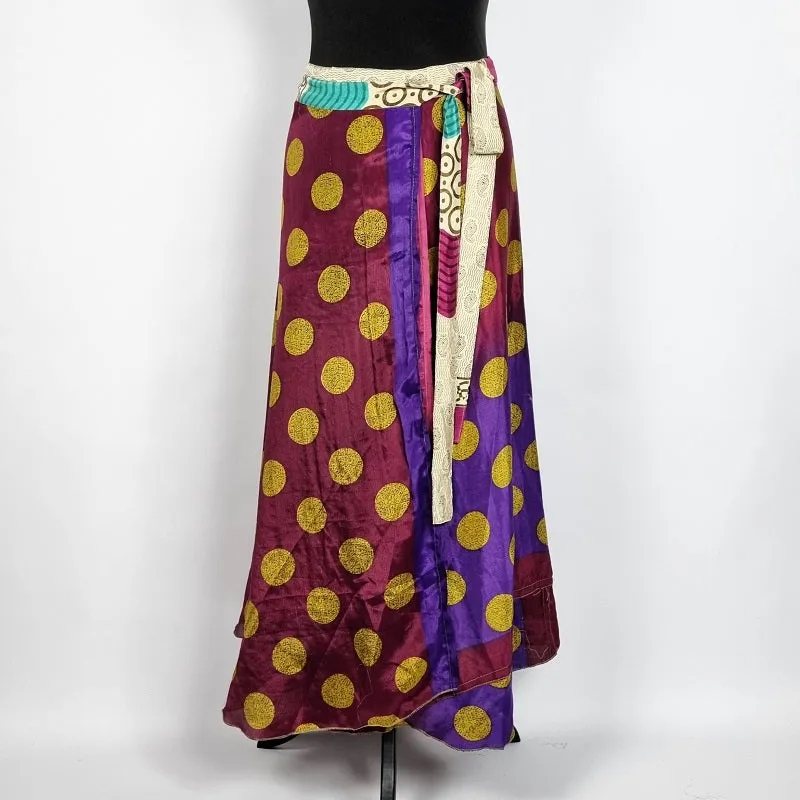 Flattering Indian gypsy wrap skirt, made from vintage silk-mix saree fabrics with Oriental & floral print #27