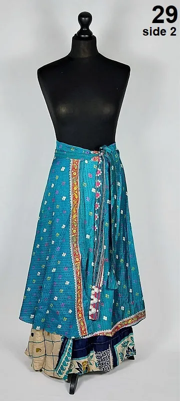 Flattering Indian gypsy wrap skirt, made from vintage silk-mix saree fabrics with Oriental & floral print #29