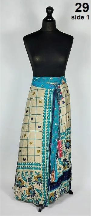 Flattering Indian gypsy wrap skirt, made from vintage silk-mix saree fabrics with Oriental & floral print #29