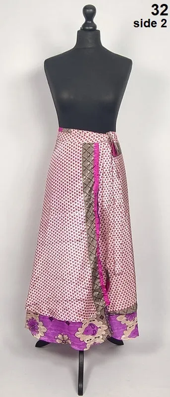 Flattering Indian gypsy wrap skirt, made from vintage silk-mix saree fabrics with Oriental & floral print #32