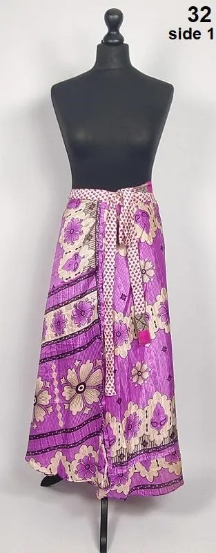 Flattering Indian gypsy wrap skirt, made from vintage silk-mix saree fabrics with Oriental & floral print #32