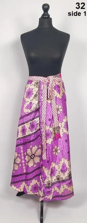 Flattering Indian gypsy wrap skirt, made from vintage silk-mix saree fabrics with Oriental & floral print #32
