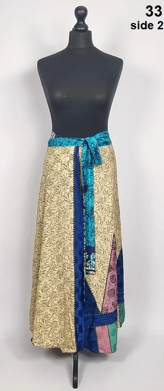 Flattering Indian gypsy wrap skirt, made from vintage silk-mix saree fabrics with Oriental & floral print #33