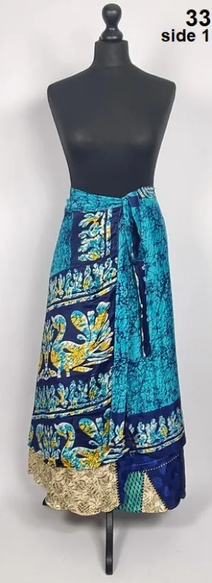 Flattering Indian gypsy wrap skirt, made from vintage silk-mix saree fabrics with Oriental & floral print #33