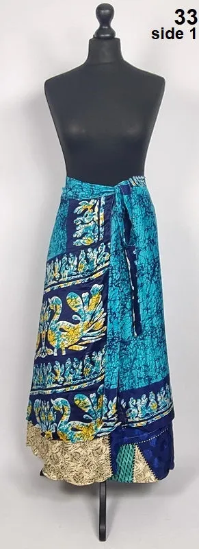 Flattering Indian gypsy wrap skirt, made from vintage silk-mix saree fabrics with Oriental & floral print #33